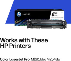 HP 202X Black High-Yield Toner Cartridge Printers | Works with Color LaserJet Pro M254, Color LaserJet Pro MFP M281 Series | CF500X